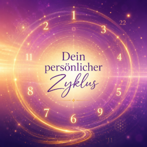 Numerologie Zyklus – kreisförmige Anordnung leuchtender Zahlen im violett-goldenen Energiefeld zeigt persönliche Zyklen und Tagesenergie in der Numerologie Schweiz Zürich Luzern Basel Bern