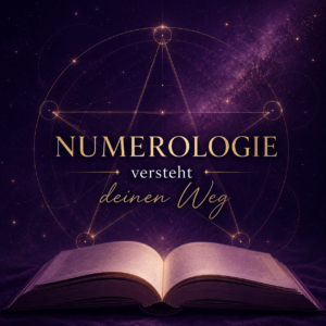 Symbolisches Numerologie-Bild mit geöffnetem Buch in violett-goldener Farbwelt als Sinnbild für Orientierung, Selbsterkenntnis und den persönlichen Lebensweg durch ein professionelles Numerologie Reading.